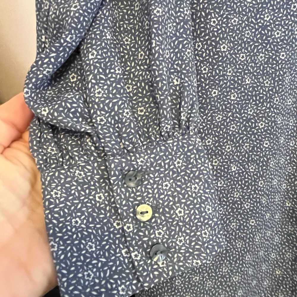 Abercrombie & Fitch Floral Shirt Dress Large Tie Back Ruffle Hem Blue spring - Picture 6 of 10